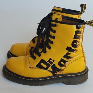 DOC DR MARTENS YELLOW LOGO BOOTS SMOOTH LEATHER RARE UNISEX SIZE 4UK US:W6 M5